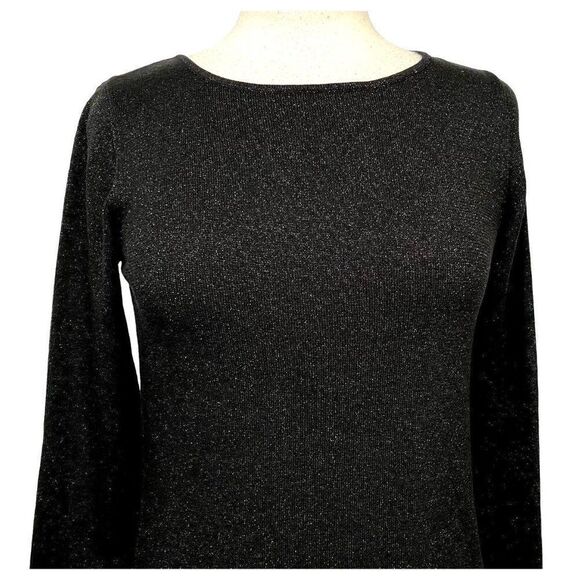 Chico's Sz XS Black Metallic Silk Blend Long Sleeve Pullover Top - Picture 2 of 5